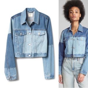 Patchwork cropped denim jacket